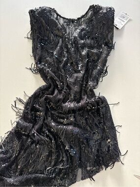Zara Black Sequin Fringe Dress